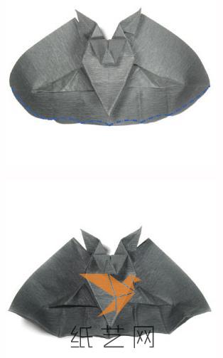 然后将翅膀底部来折叠出立体的效果来，这样就是很酷的折纸蝙蝠啦！
