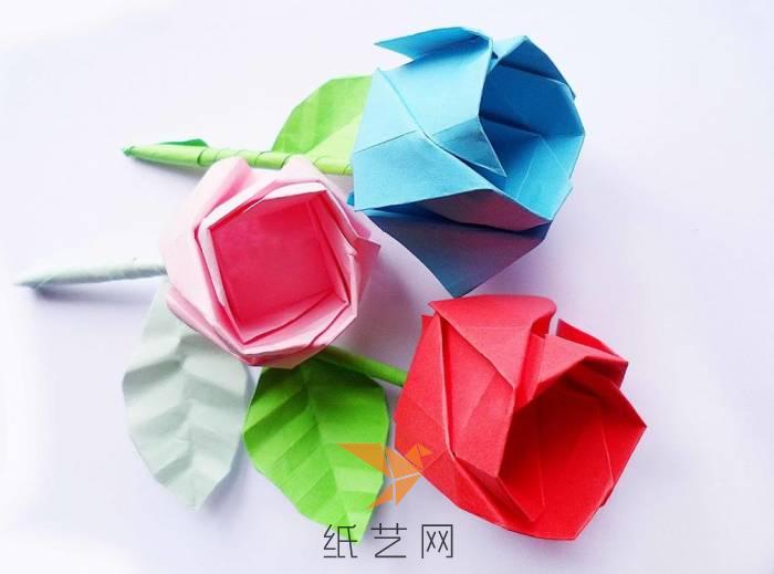 漂亮精致的折纸玫瑰情人节礼物制作教程