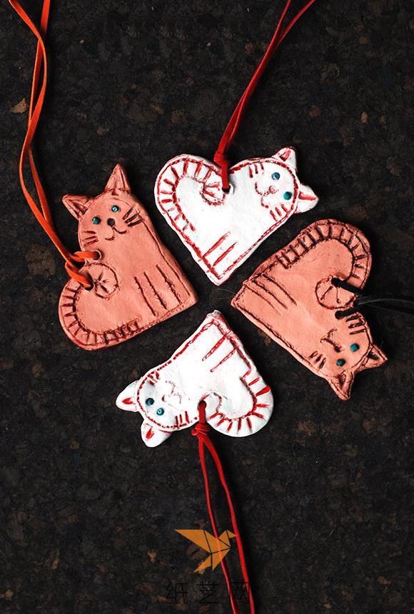 可爱粘土心形小猫母亲节礼物装饰制作教程