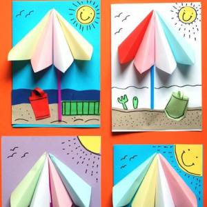 儿童手工折纸夏日沙滩立体粘贴画