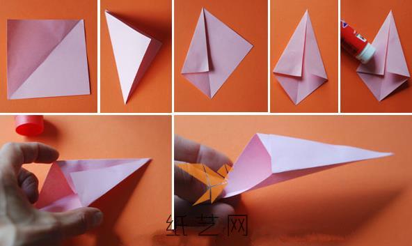 将正方形的小彩纸折叠成教程中的样子