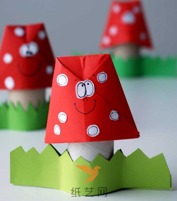 卫生纸筒变废为宝的儿童手工DIY可爱小蘑菇教程