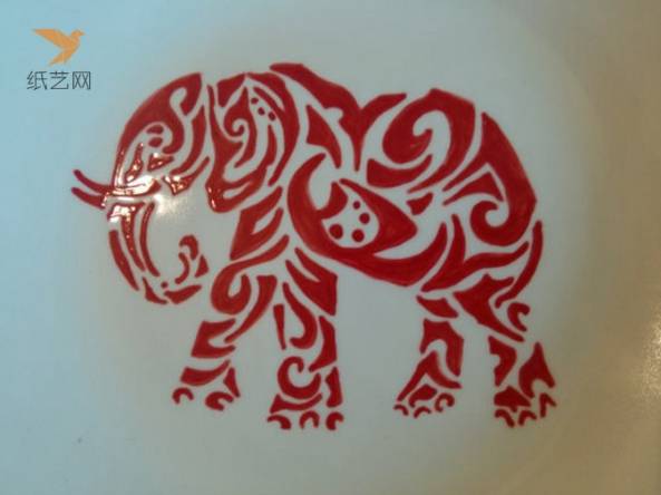 中国风陶艺制作碗 大象印花装饰