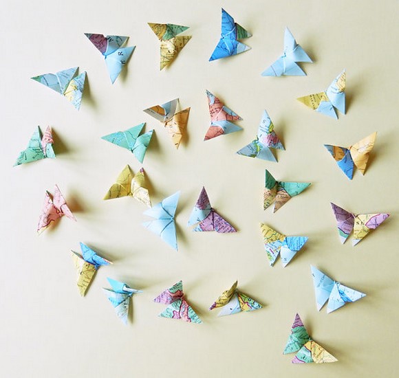 废旧的包装纸做的简单折纸蝴蝶