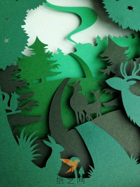 纸雕绿光森林