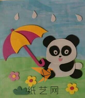 布艺贴画熊猫宝宝打伞图