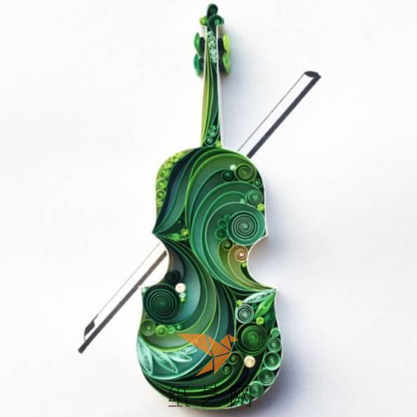 衍纸手作绿色的小提琴
