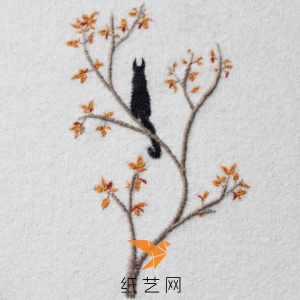 刺绣手作猫在树上
